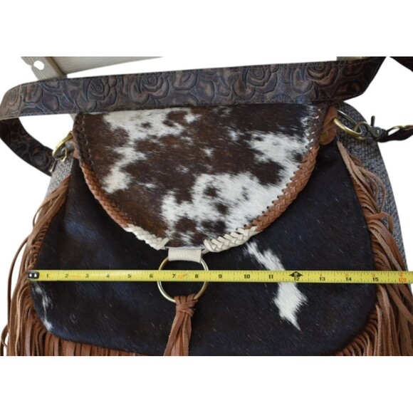 L3 Designs Custom Cowhide Crossbody Fringed Bag Leather Brown White Western - Picture 14 of 15